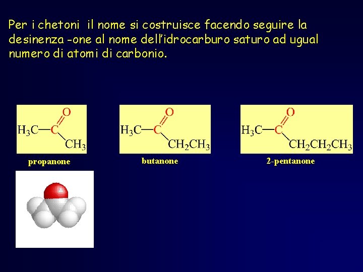 Per i chetoni il nome si costruisce facendo seguire la desinenza -one al nome Per i chetoni il nome si costruisce facendo seguire la desinenza -one al nome