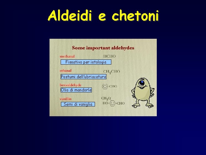 Aldeidi e chetoni Fissativo per istologia Postumi dell’ubriacatura Olio di mandorle Semi di vaniglia Aldeidi e chetoni Fissativo per istologia Postumi dell’ubriacatura Olio di mandorle Semi di vaniglia