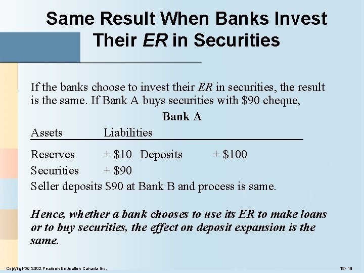 Same Result When Banks Invest Their ER in Securities If the banks choose to Same Result When Banks Invest Their ER in Securities If the banks choose to
