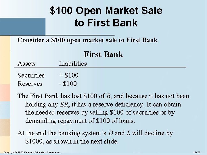 $100 Open Market Sale to First Bank Consider a $100 open market sale to $100 Open Market Sale to First Bank Consider a $100 open market sale to