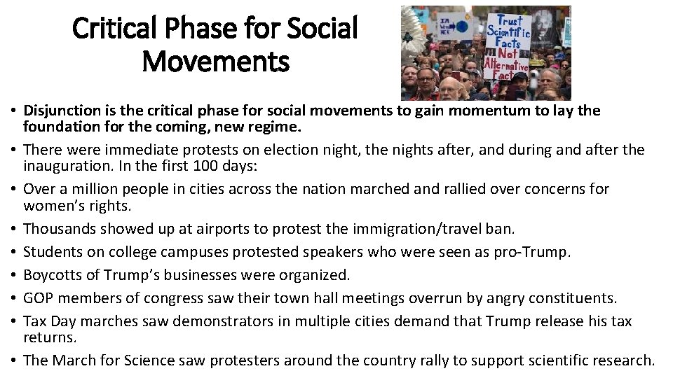 Critical Phase for Social Movements • Disjunction is the critical phase for social movements