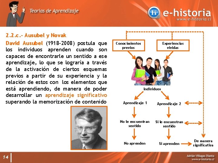 2. 2. c. - Ausubel y Novak David Ausubel (1918 -2008) postula que los