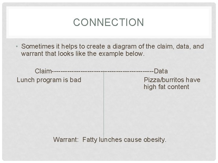 CONNECTION • Sometimes it helps to create a diagram of the claim, data, and CONNECTION • Sometimes it helps to create a diagram of the claim, data, and