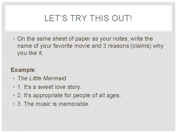 LET’S TRY THIS OUT! • On the same sheet of paper as your notes, LET’S TRY THIS OUT! • On the same sheet of paper as your notes,