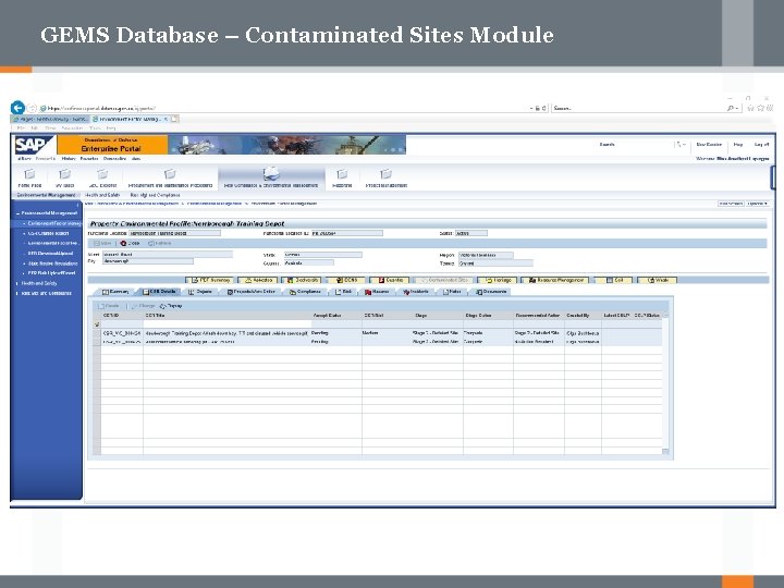 GEMS Database – Contaminated Sites Module 