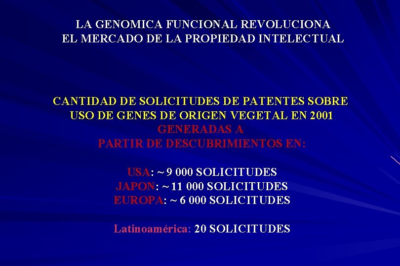 LA GENOMICA FUNCIONAL REVOLUCIONA EL MERCADO DE LA PROPIEDAD INTELECTUAL CANTIDAD DE SOLICITUDES DE