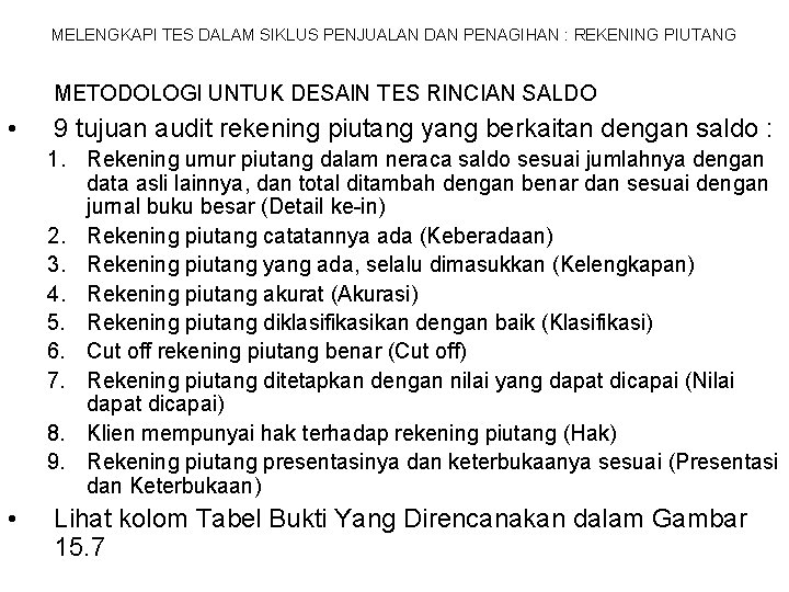 MELENGKAPI TES DALAM SIKLUS PENJUALAN DAN PENAGIHAN : REKENING PIUTANG METODOLOGI UNTUK DESAIN TES