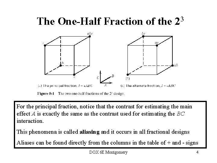 The One-Half Fraction of the 23 For the principal fraction, notice that the contrast