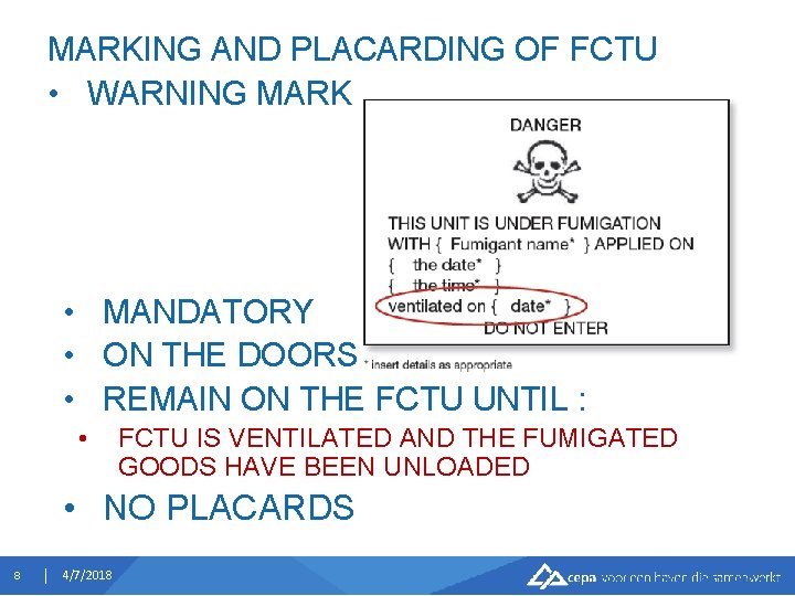 MARKING AND PLACARDING OF FCTU • WARNING MARK • MANDATORY • ON THE DOORS