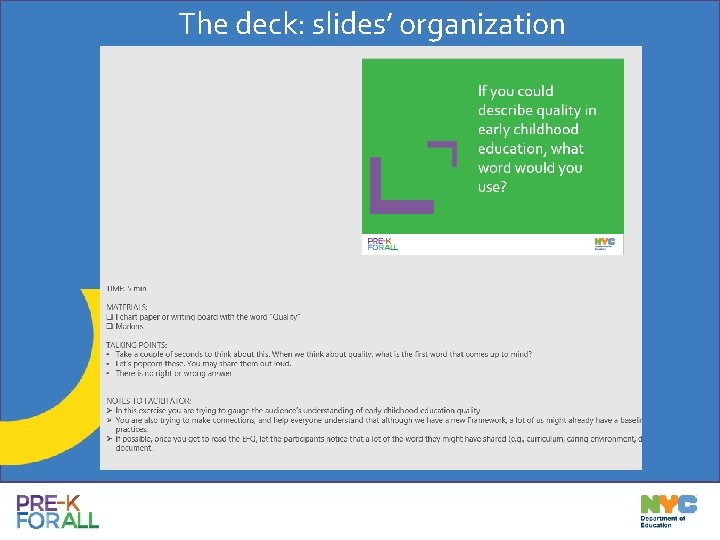 The deck: slides’ organization 