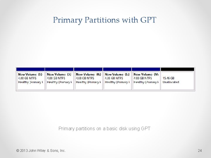 Primary Partitions with GPT Primary partitions on a basic disk using GPT © 2013
