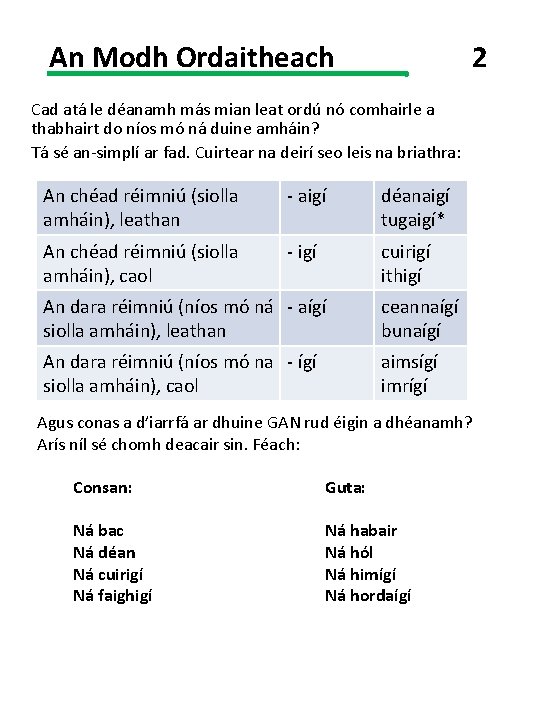 An Modh Ordaitheach 2 Cad atá le déanamh más mian leat ordú nó comhairle