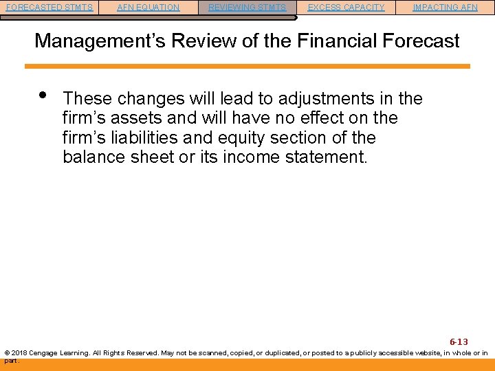 FORECASTED STMTS AFN EQUATION REVIEWING STMTS EXCESS CAPACITY IMPACTING AFN Management’s Review of the