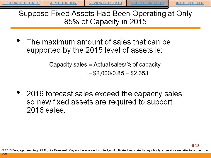 FORECASTED STMTS AFN EQUATION REVIEWING STMTS EXCESS CAPACITY IMPACTING AFN Suppose Fixed Assets Had