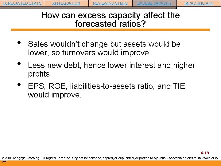 FORECASTED STMTS AFN EQUATION REVIEWING STMTS EXCESS CAPACITY IMPACTING AFN How can excess capacity