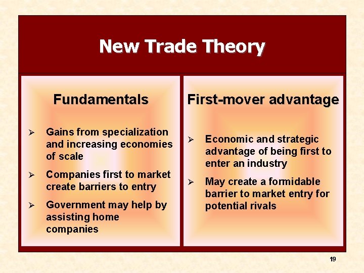 New Trade Theory Fundamentals First-mover advantage Ø Gains from specialization and increasing economies of