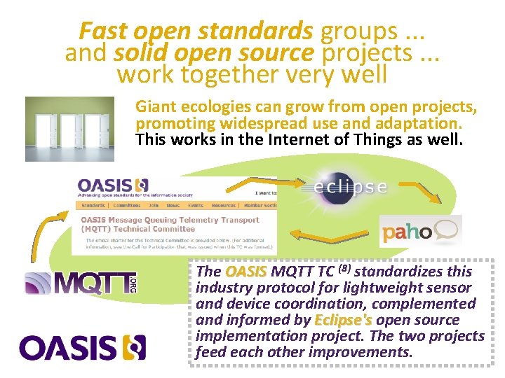 Fast open standards groups. . . and solid open source projects. . . work