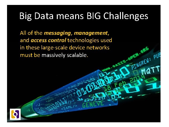Big Data means BIG Challenges All of the messaging, management, and access control technologies