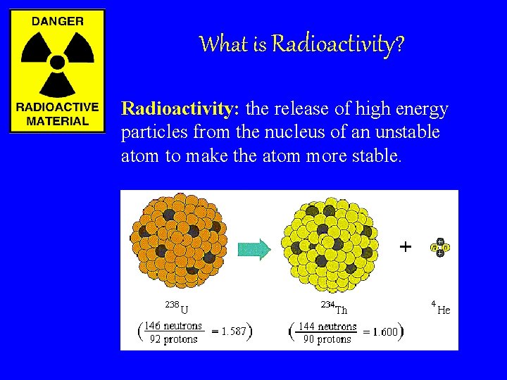 What is Radioactivity? Radioactivity: the release of high energy particles from the nucleus of What is Radioactivity? Radioactivity: the release of high energy particles from the nucleus of
