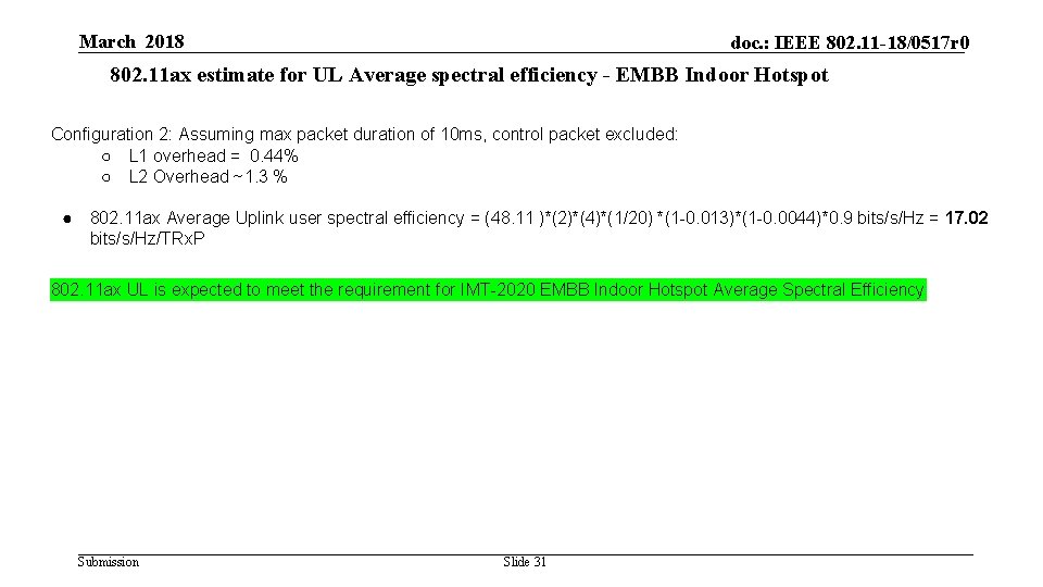 March 2018 doc. : IEEE 802. 11 -18/0517 r 0 802. 11 ax estimate