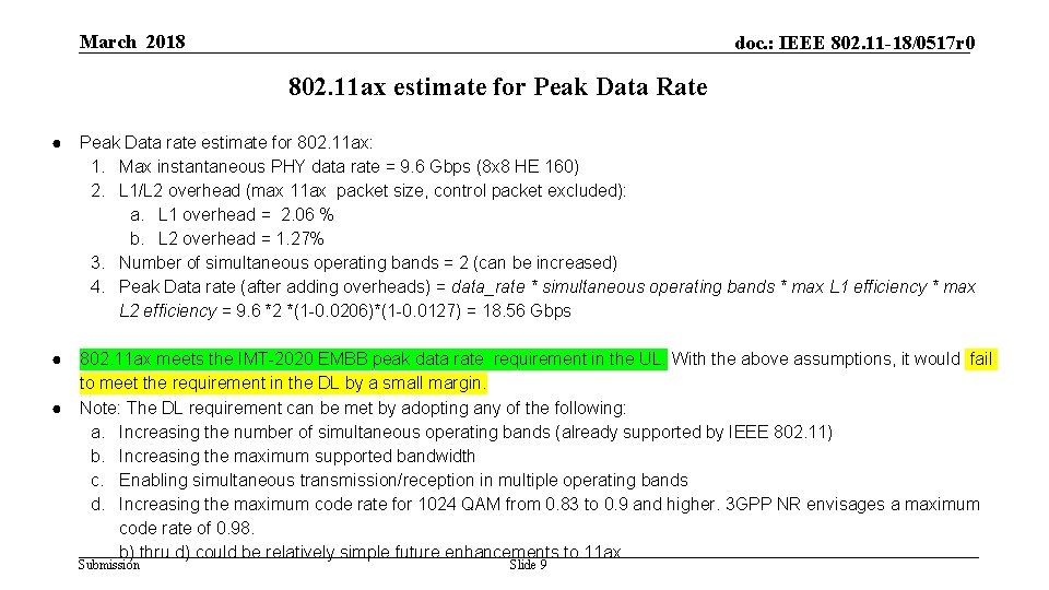 March 2018 doc. : IEEE 802. 11 -18/0517 r 0 802. 11 ax estimate