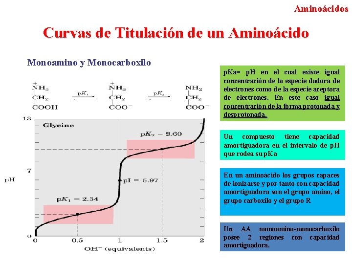 Aminoácidos Curvas de Titulación de un Aminoácido Monoamino y Monocarboxilo p. Ka= p. H