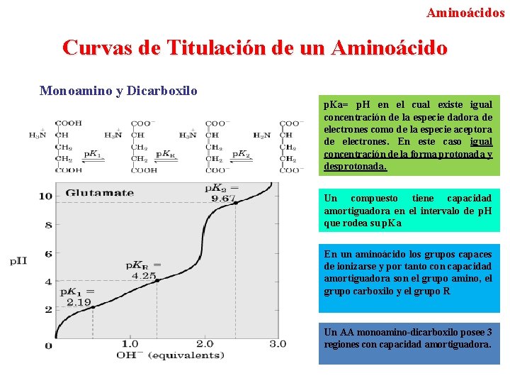 Aminoácidos Curvas de Titulación de un Aminoácido Monoamino y Dicarboxilo p. Ka= p. H