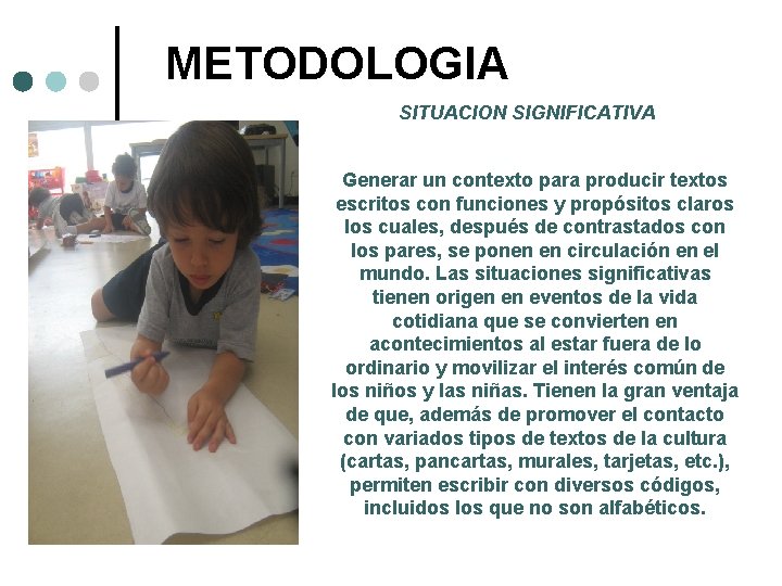 METODOLOGIA SITUACION SIGNIFICATIVA Generar un contexto para producir textos escritos con funciones y propósitos