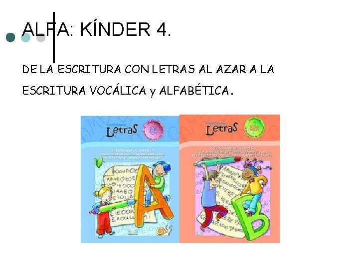 ALFA: KÍNDER 4. DE LA ESCRITURA CON LETRAS AL AZAR A LA ESCRITURA VOCÁLICA