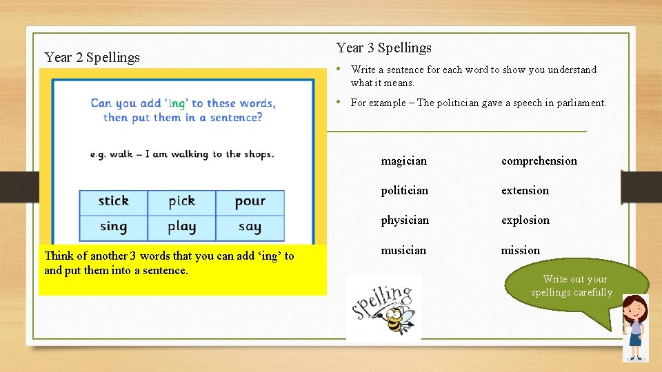 Year 2 Spellings Year 3 Spellings • Write a sentence for each word to