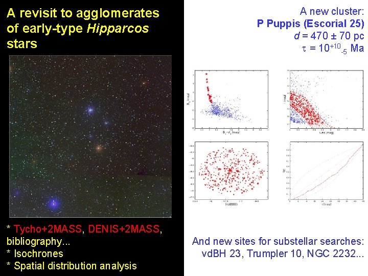 A revisit to agglomerates of early-type Hipparcos stars * Tycho+2 MASS, DENIS+2 MASS, bibliography. A revisit to agglomerates of early-type Hipparcos stars * Tycho+2 MASS, DENIS+2 MASS, bibliography.