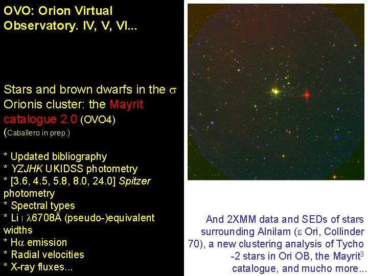 OVO: Orion Virtual Observatory. IV, V, VI. . . Stars and brown dwarfs in