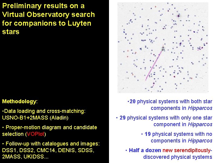 Preliminary results on a Virtual Observatory search for companions to Luyten stars Methodology: •