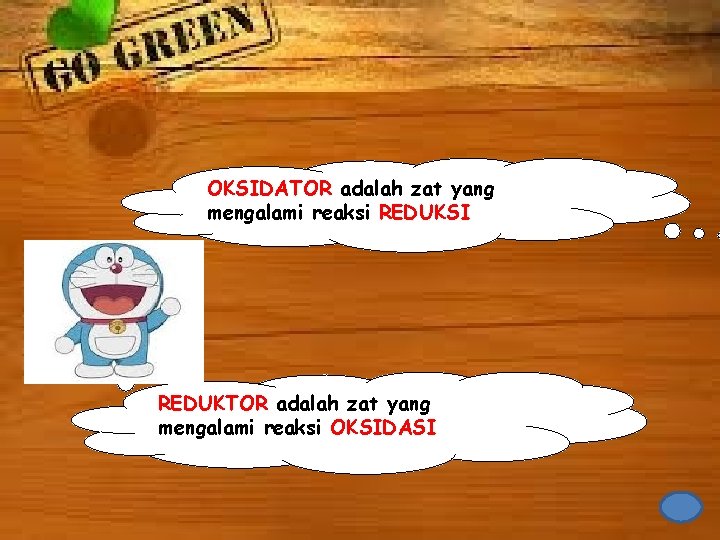 OKSIDATOR adalah zat yang mengalami reaksi REDUKSI REDUKTOR adalah zat yang mengalami reaksi OKSIDASI