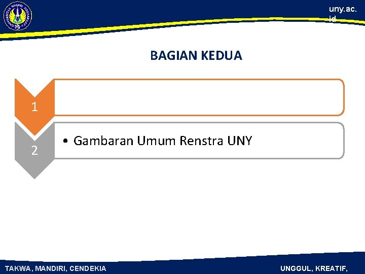 uny. ac. id BAGIAN KEDUA 1 2 • Gambaran Umum Renstra UNY TAKWA, MANDIRI,