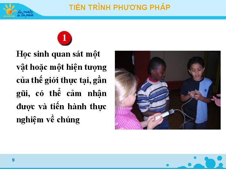 TIẾN TRÌNH PHƯƠNG PHÁP Học sinh quan sát một vật hoặc một hiện tượng TIẾN TRÌNH PHƯƠNG PHÁP Học sinh quan sát một vật hoặc một hiện tượng