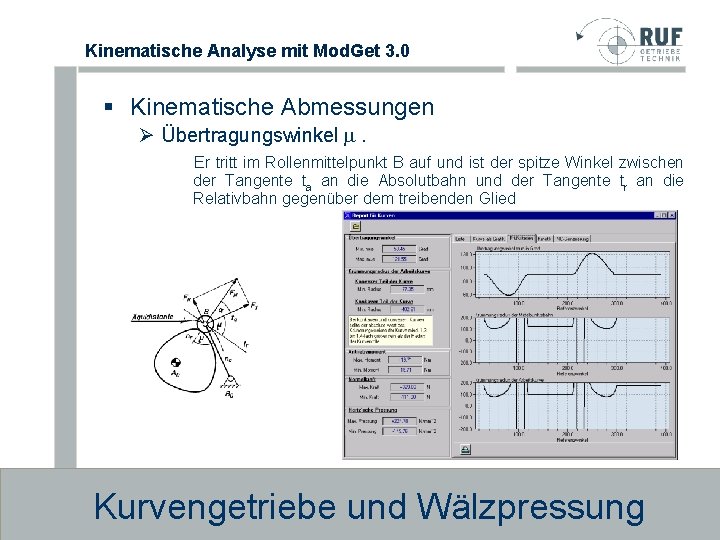 Kinematische Analyse mit Mod. Get 3. 0 § Kinematische Abmessungen Ø Übertragungswinkel . Er Kinematische Analyse mit Mod. Get 3. 0 § Kinematische Abmessungen Ø Übertragungswinkel . Er