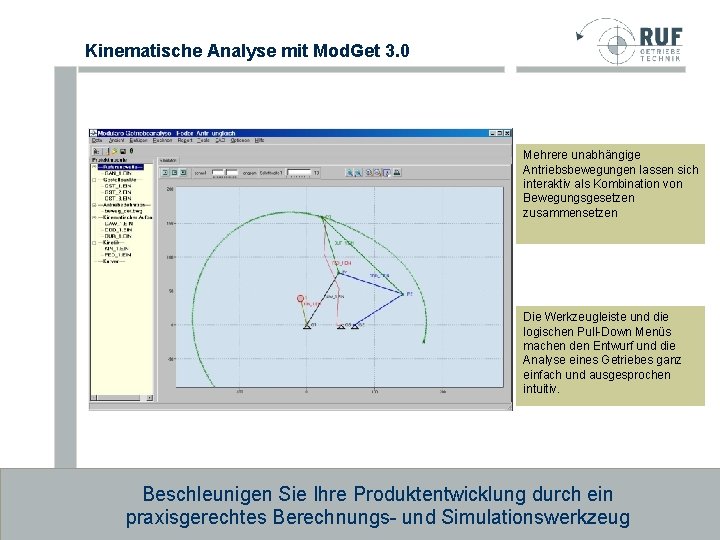 Kinematische Analyse mit Mod. Get 3. 0 Mehrere unabhängige Antriebsbewegungen lassen sich interaktiv als Kinematische Analyse mit Mod. Get 3. 0 Mehrere unabhängige Antriebsbewegungen lassen sich interaktiv als