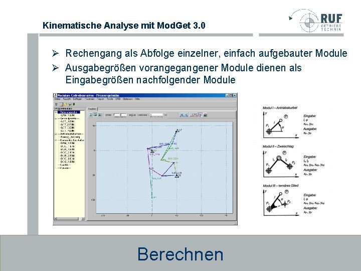 Kinematische Analyse mit Mod. Get 3. 0 Ø Rechengang als Abfolge einzelner, einfach aufgebauter Kinematische Analyse mit Mod. Get 3. 0 Ø Rechengang als Abfolge einzelner, einfach aufgebauter