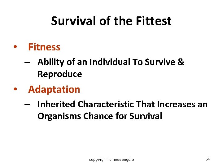 Survival of the Fittest • Fitness – Ability of an Individual To Survive &