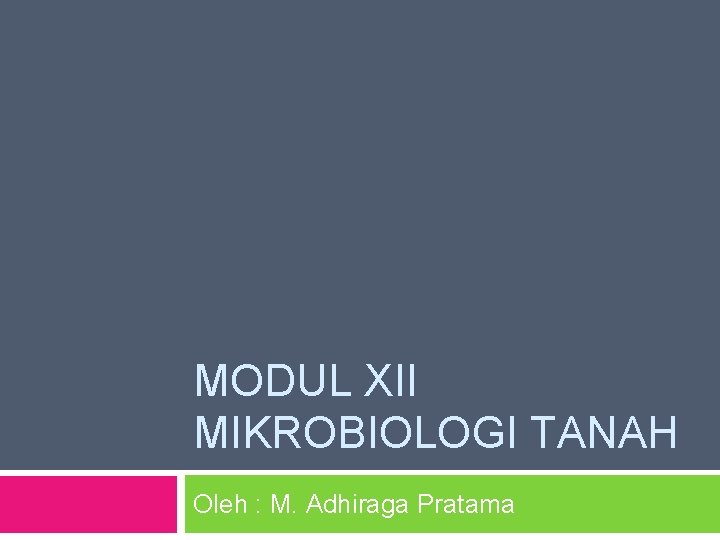 MODUL XII MIKROBIOLOGI TANAH Oleh : M. Adhiraga Pratama 