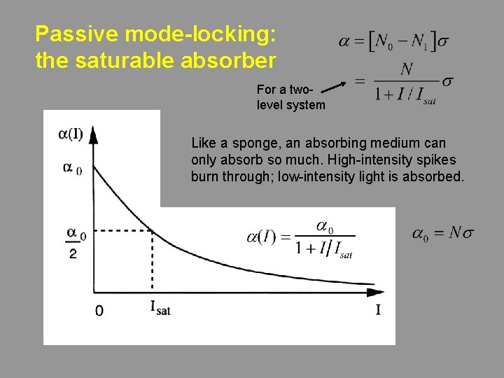 Passive mode-locking: the saturable absorber For a twolevel system Like a sponge, an absorbing