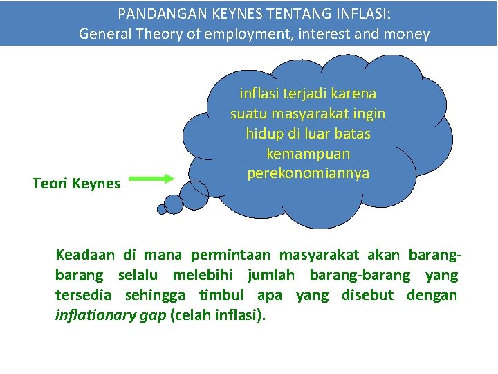 PANDANGAN KEYNES TENTANG INFLASI: General Theory of employment, interest and money Teori Keynes inflasi