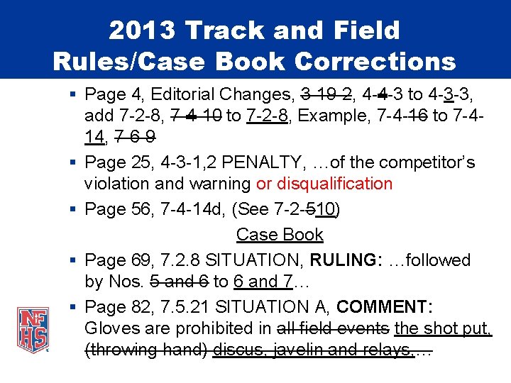 2013 Track and Field Rules/Case Book Corrections § Page 4, Editorial Changes, 3 -19