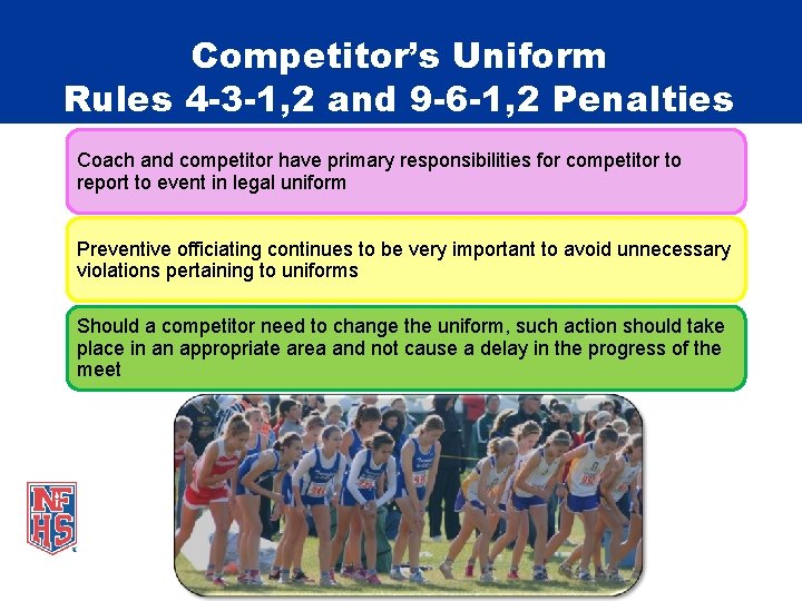 Competitor’s Uniform Rules 4 -3 -1, 2 and 9 -6 -1, 2 Penalties Coach