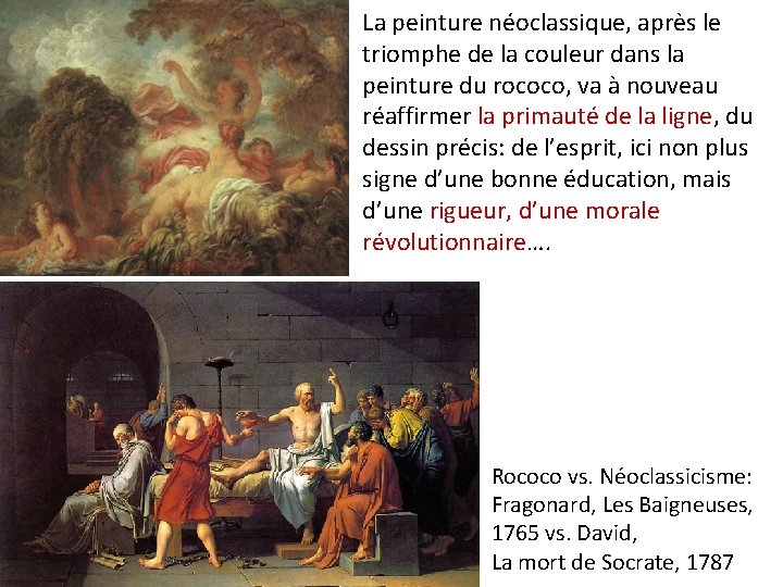 La peinture néoclassique, après le triomphe de la couleur dans la peinture du rococo,