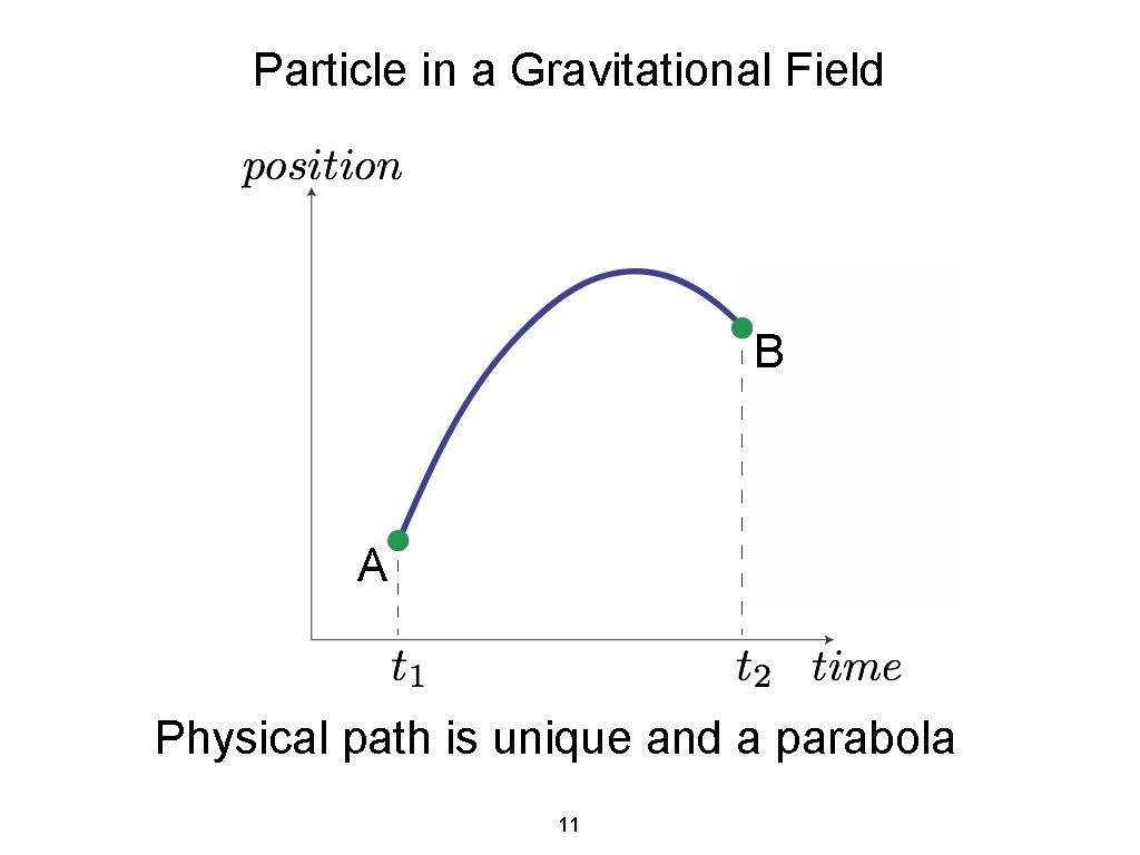 Particle in a Gravitational Field B A Physical path is unique and a parabola