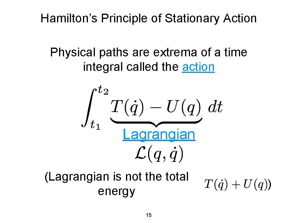 Hamilton’s Principle of Stationary Action Physical paths are extrema of a time integral called