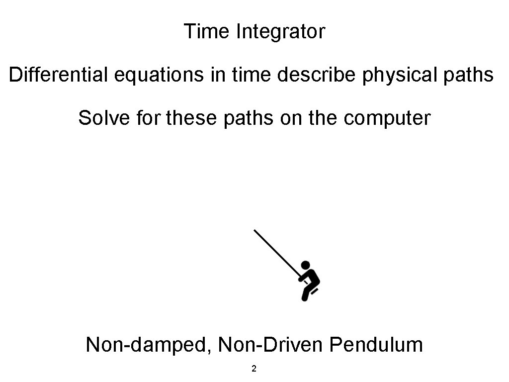 Time Integrator Differential equations in time describe physical paths Solve for these paths on