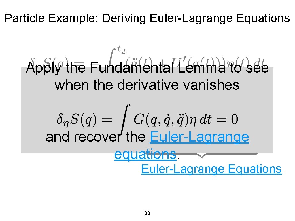 Particle Example: Deriving Euler-Lagrange Equations Apply the Fundamental Lemma to see when the derivative